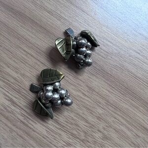 Vintage Sterling Silver Grape Earrings with Gold Color Leaves